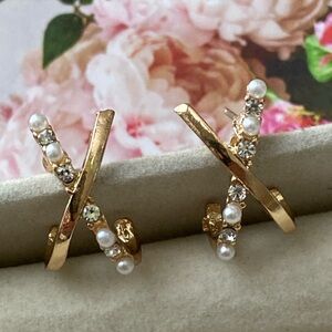 Gold CZ & Pearl X Earrings